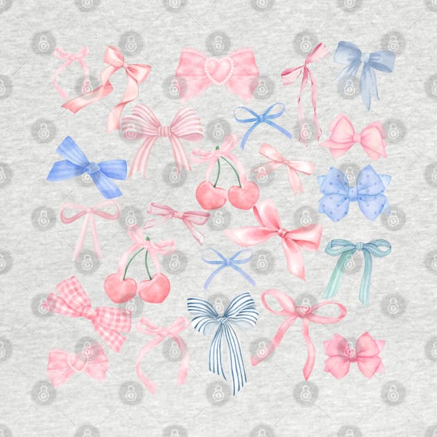 Preppy Girly Cherry Pastel Blue Pink Bow Coquette by Tina